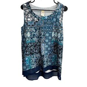 Faded Glory Sleeveless Patchwork Print Blouse Sz L